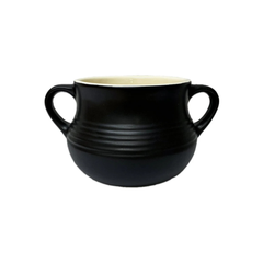 Vintage black onion soup bowl with handles, 575 ml